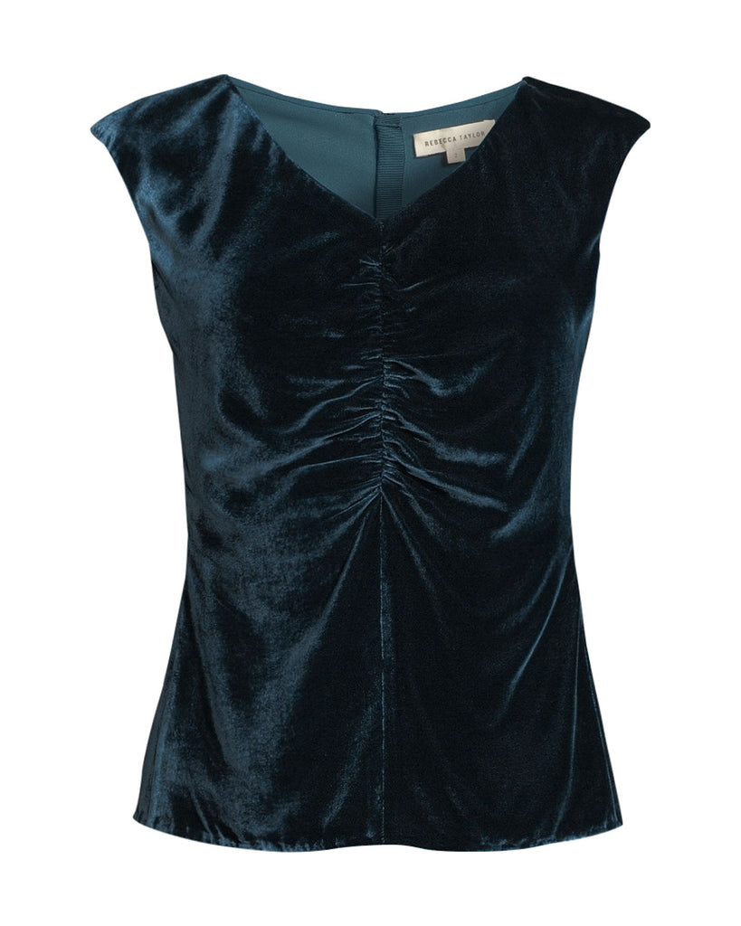 Rebecca Taylor Sleeveless Ruched Velvet Top, Storm