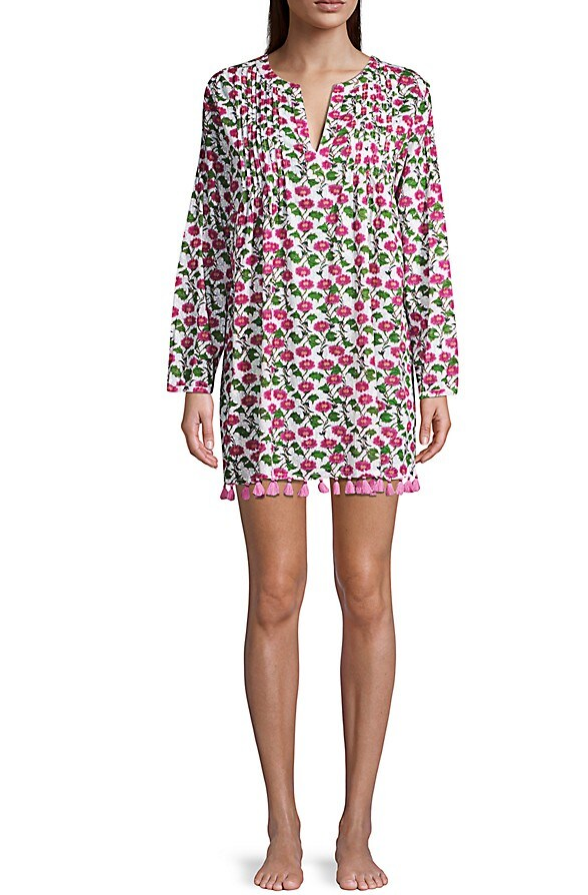 Roller Rabbit Dakini Floral Ziva Tunic Cover-up, Ivory/Magenta