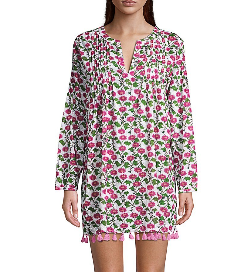 Roller Rabbit Dakini Floral Ziva Tunic Cover-up, Ivory/Magenta