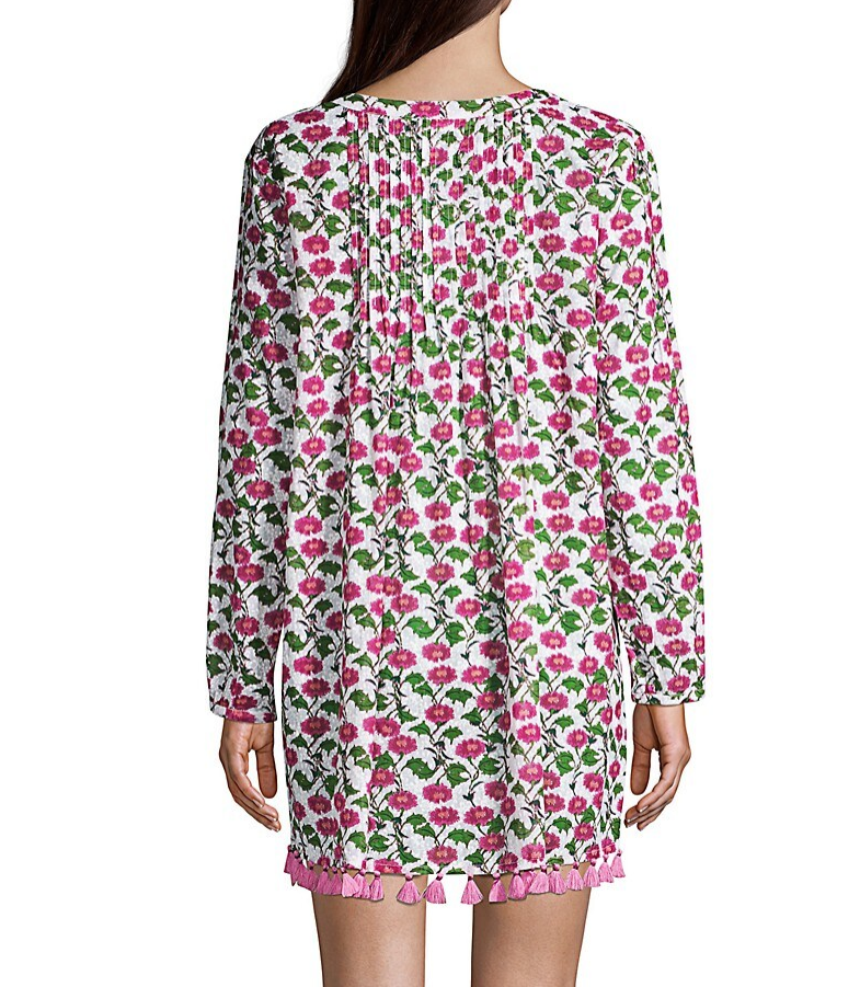 Roller Rabbit Dakini Floral Ziva Tunic Cover-up, Ivory/Magenta