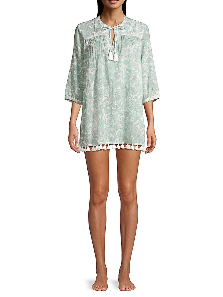 Roller Rabbit Druk Floral Serafina Tunic Cover-up, White/Pale Aqua