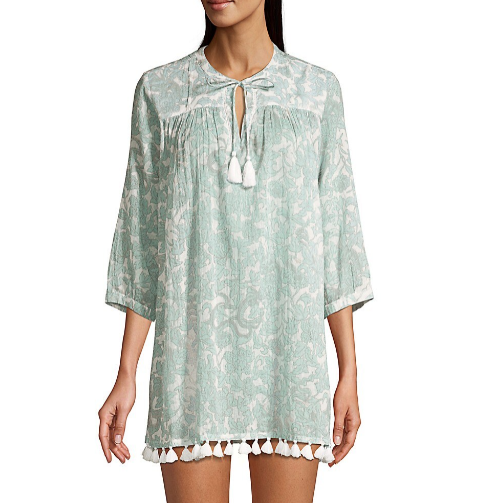 Roller Rabbit Druk Floral Serafina Tunic Cover-up, White/Pale Aqua
