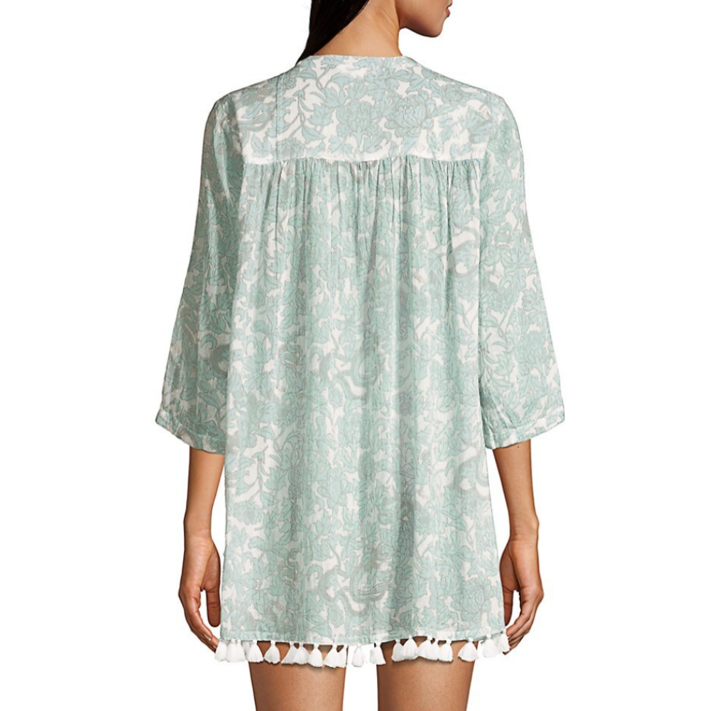 Roller Rabbit Druk Floral Serafina Tunic Cover-up, White/Pale Aqua