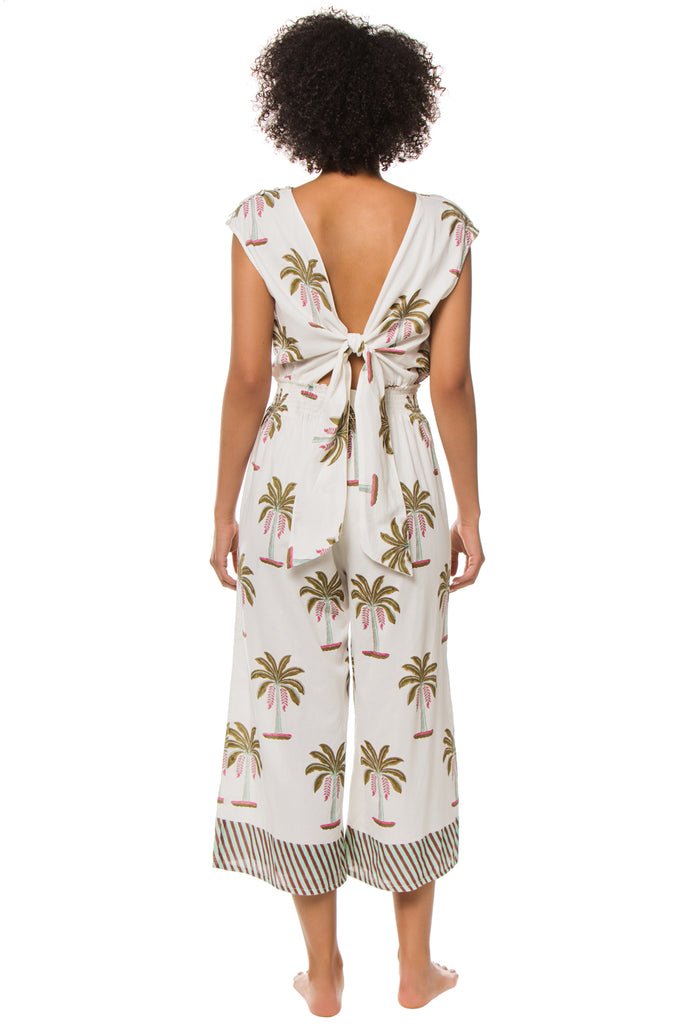 Roller Rabbit Morjim Palm-Print Emanelle Jumpsuit, Ivory