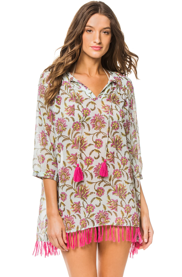 Roller Rabbit Vine Floral Serafina Tunic Cover-up, Blue/Magenta