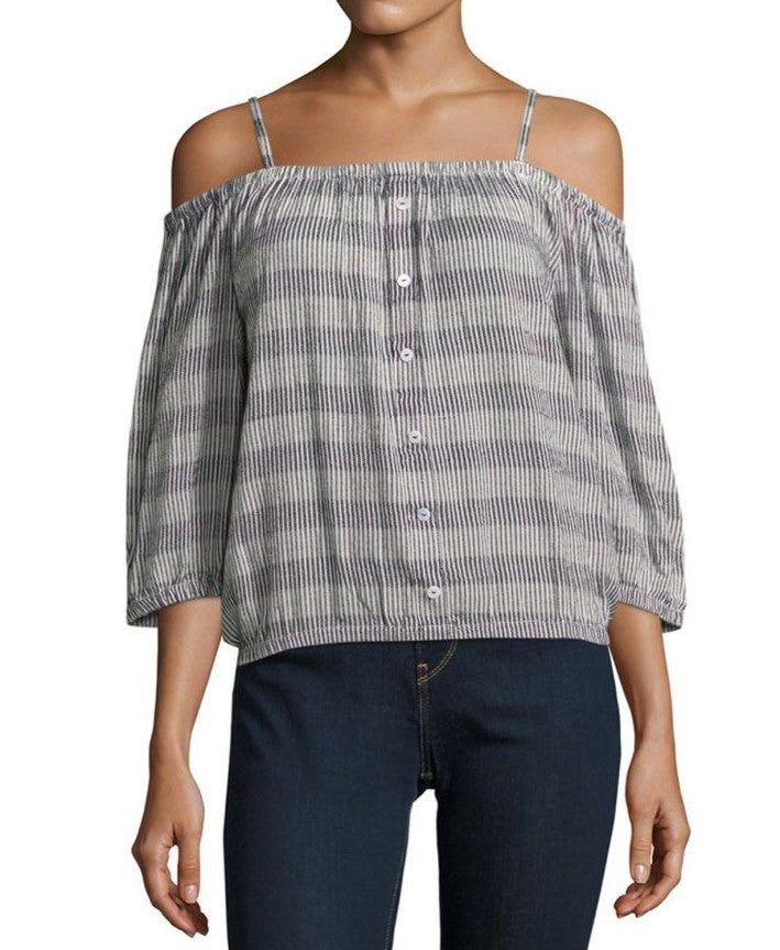 Romeo + Juliet Couture Striped Off-Shoulder Top, Navy Blue/Ivory