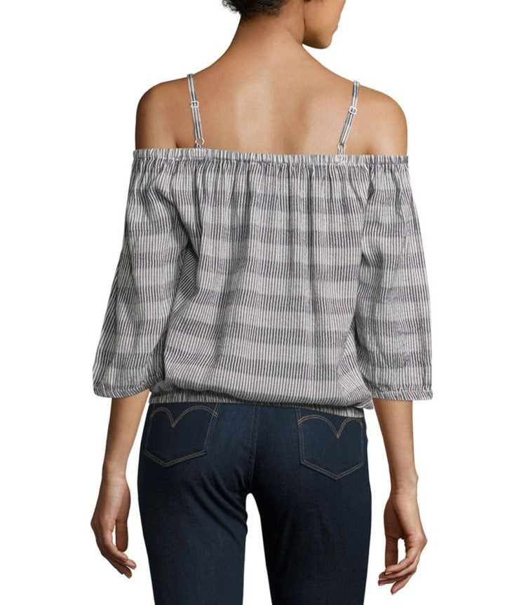 Romeo + Juliet Couture Striped Off-Shoulder Top, Navy Blue/Ivory