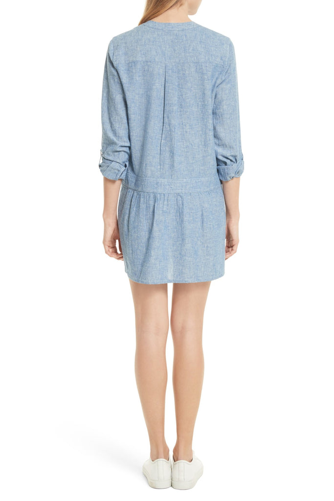 Soft Joie 'Amiri' Cotton-Linen Roll-Sleeve Dress, Indigo