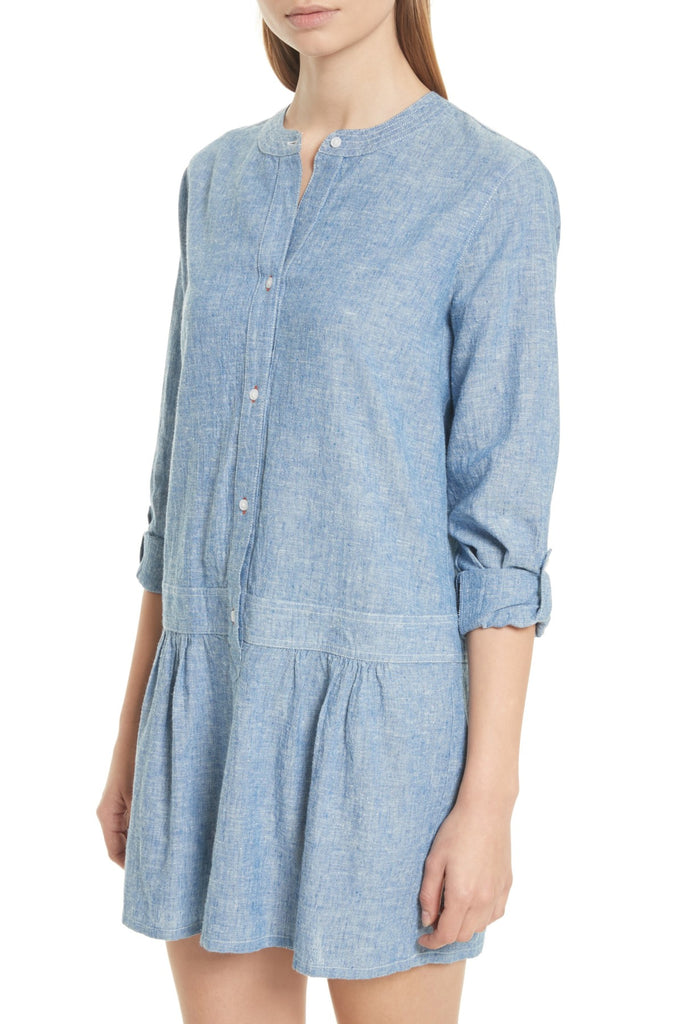 Soft Joie 'Amiri' Cotton-Linen Roll-Sleeve Dress, Indigo