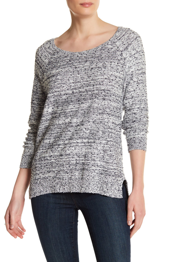 Soft Joie Bini Textured Cotton-Blend Sweater, Dark Navy/Porcelain