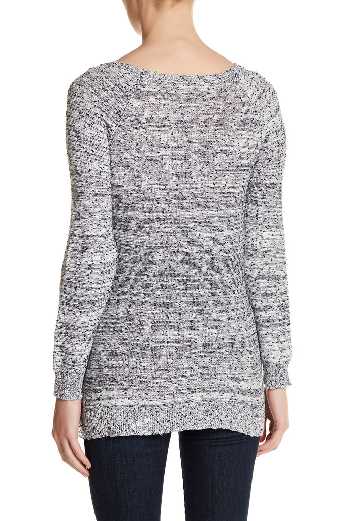 Soft Joie Bini Textured Cotton-Blend Sweater, Dark Navy/Porcelain