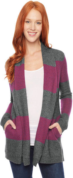 Splendid Striped Honeycomb Cardigan Sweater, Grey/Raspberry
