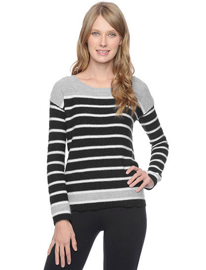 Splendid Pop Stripe Sweater, Black/Grey/White