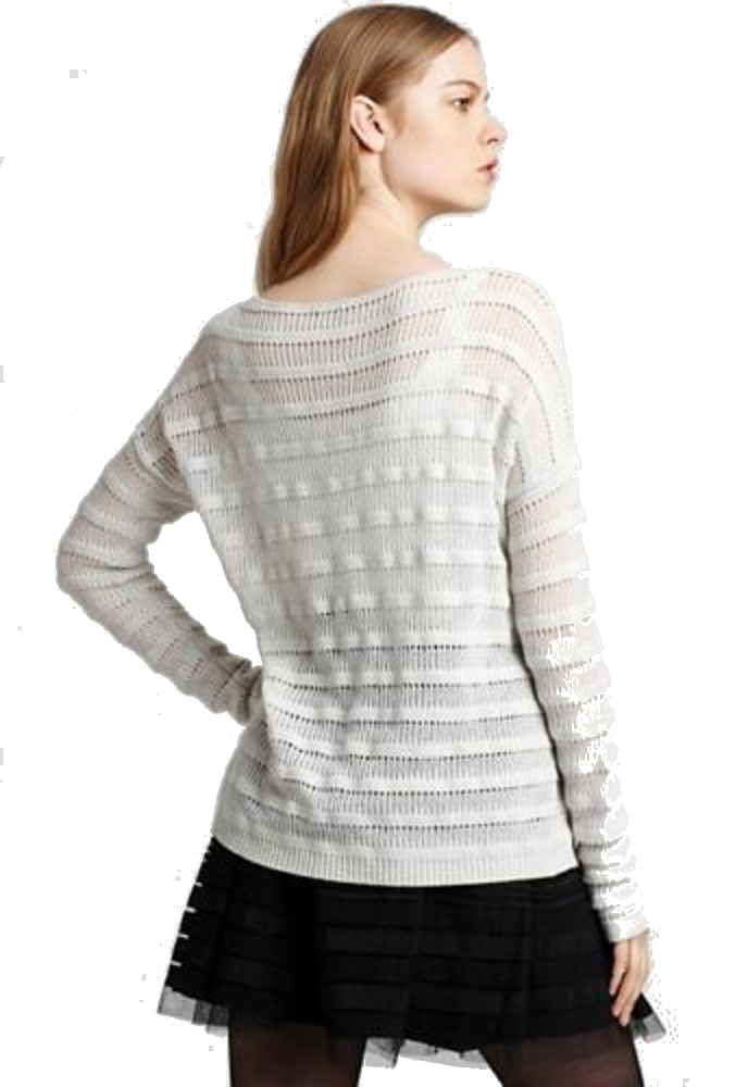 Theory Ameline Loryelle Wool Ribbed Striped Sweater, Icy Ecru