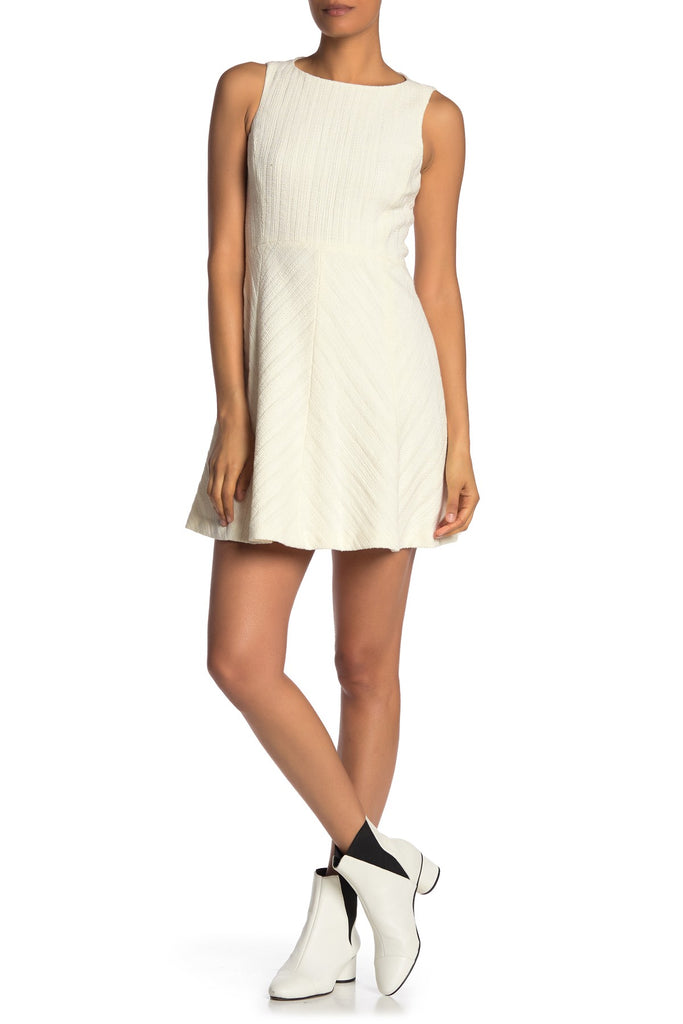 Theory Textured Stripe Classic Sleeveless Flare Dress, Off White