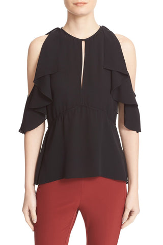 Theory Petteri Rosina Crepe Cold Shoulder Top, Black