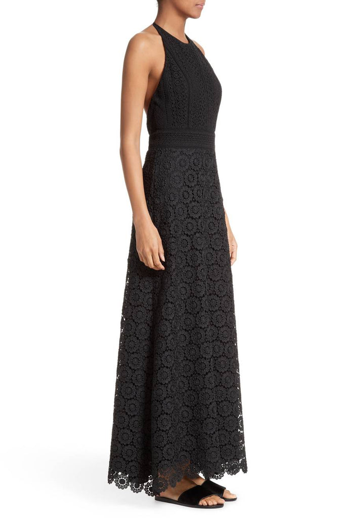Theory Elizabetha Sleeveless Lace Open-back Maxi Dress, Black