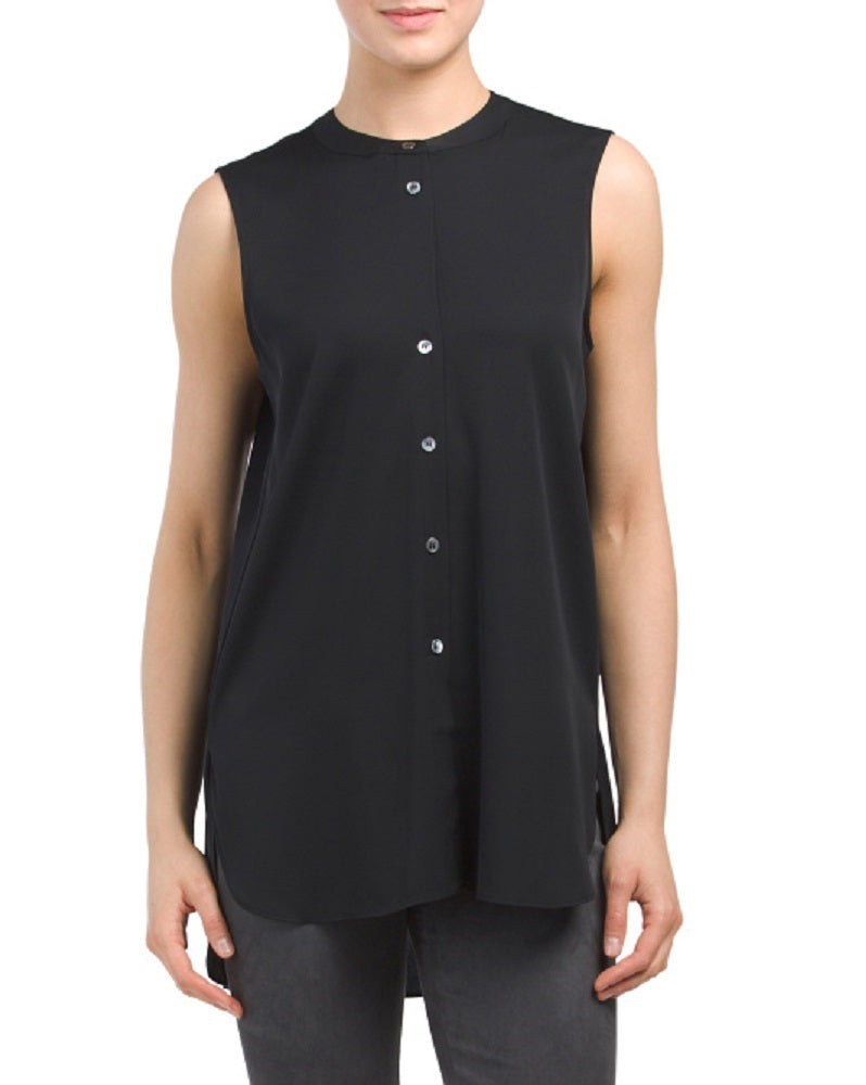 Theory 'Hinzin R' Sleeveless Stretch Silk Tunic Top, Black