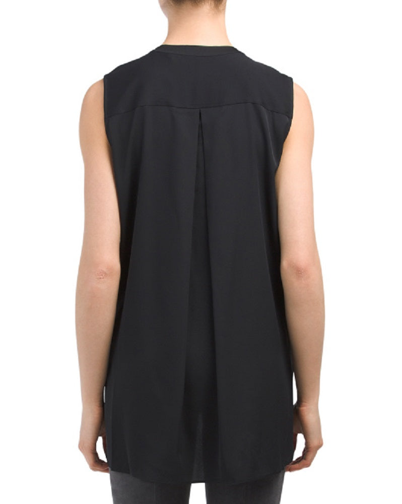 Theory 'Hinzin R' Sleeveless Stretch Silk Tunic Top, Black