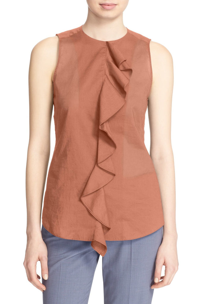 Theory Jastrid Ruffle-Front Sleeveless Top, Rosewood