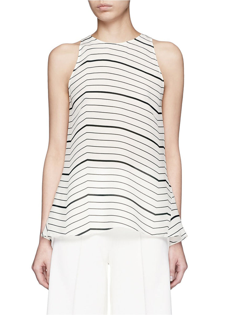 Theory Kalstinn Striped Sleeveless Silk Blouse, Ivory/Black