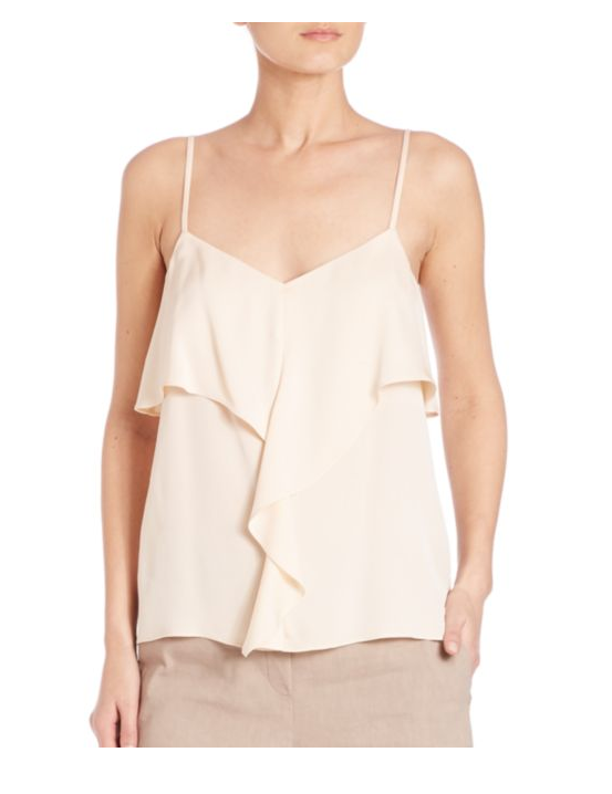 Theory Majken Modern Silk Georgette Ruffle-Front Cami Top, Dew