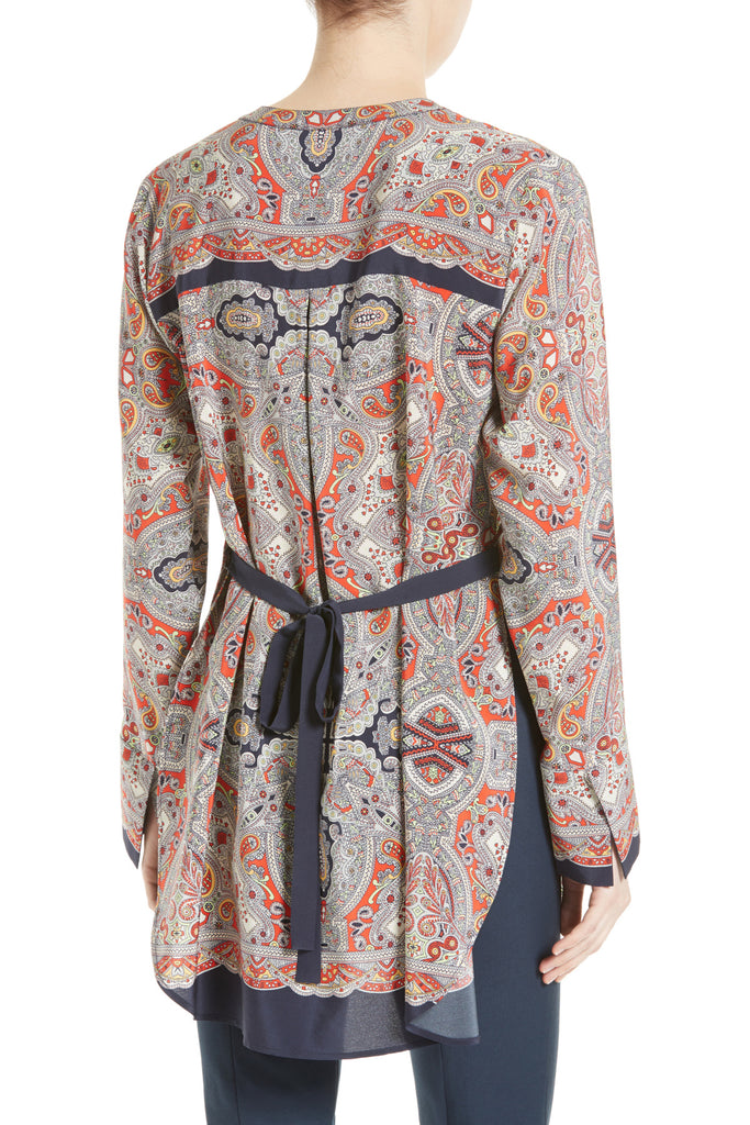 Theory Maraseille Premont Printed Tie-Back Silk Blouse, Multi