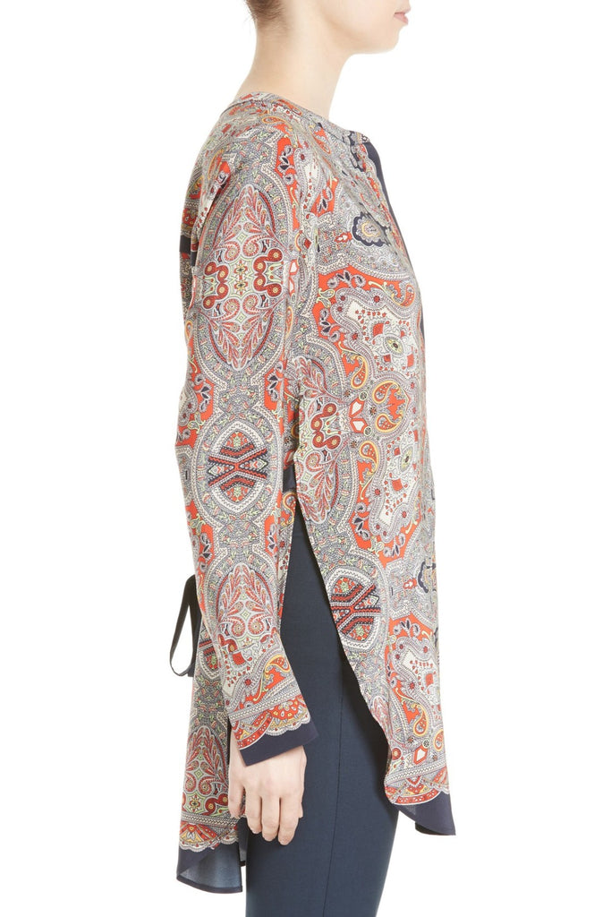Theory Maraseille Premont Printed Tie-Back Silk Blouse, Multi