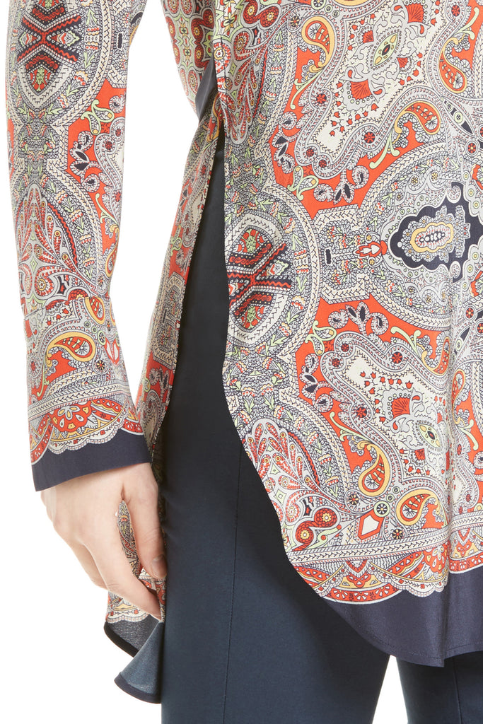 Theory Maraseille Premont Printed Tie-Back Silk Blouse, Multi