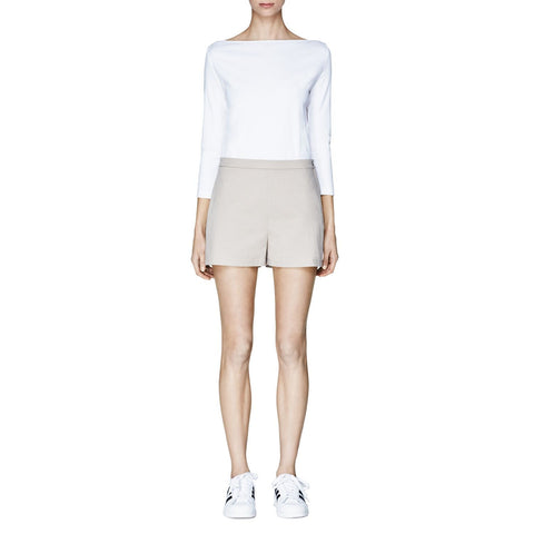 FRAME Linen-Blend Striped Paperbag Shorts, Off-White Multi
