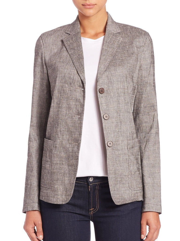 Theory Minou T Linen Blend Blazer, Sharkskin Crunch, Black/Ivory