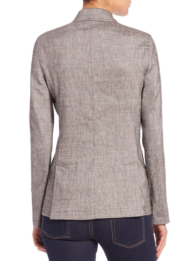 Theory Minou T Linen Blend Blazer, Sharkskin Crunch, Black/Ivory