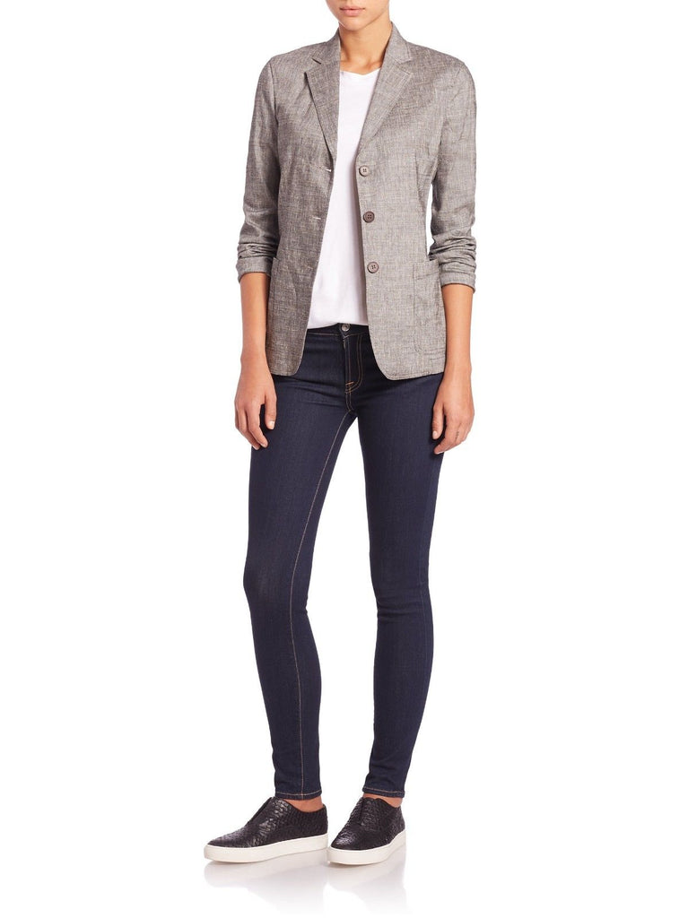 Theory Minou T Linen Blend Blazer, Sharkskin Crunch, Black/Ivory