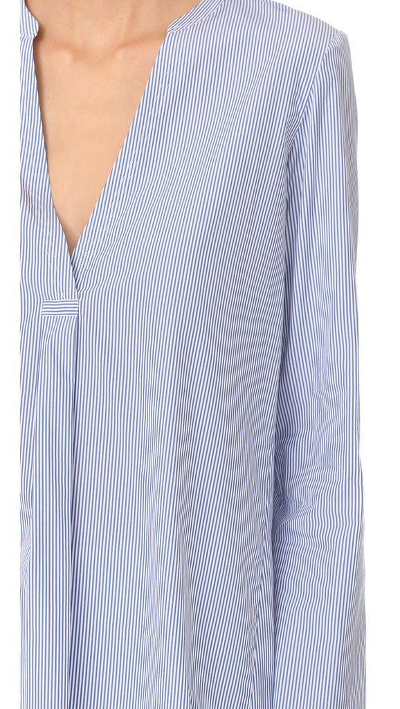 Theory Ofeliah Striped Cotton Tunic Blouse, Blue/White