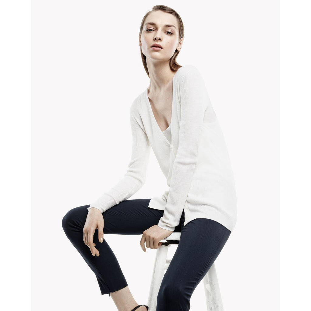 Theory Orhila Preen Fine-Ribbed Wool Cardigan, Ice White