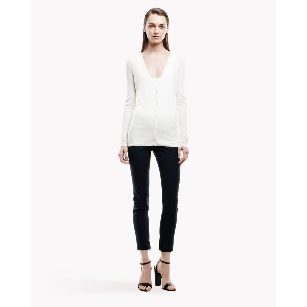 Theory Orhila Preen Fine-Ribbed Wool Cardigan, Ice White