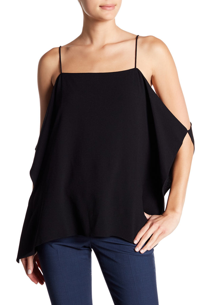 Theory Petteri Rosina Crepe Cold Shoulder Top, Black