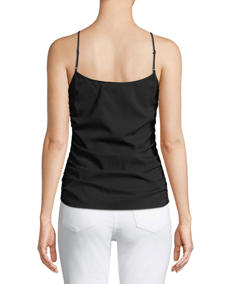 Theory Stretch Silk Georgette Ruched-Sides Tank Top, Black