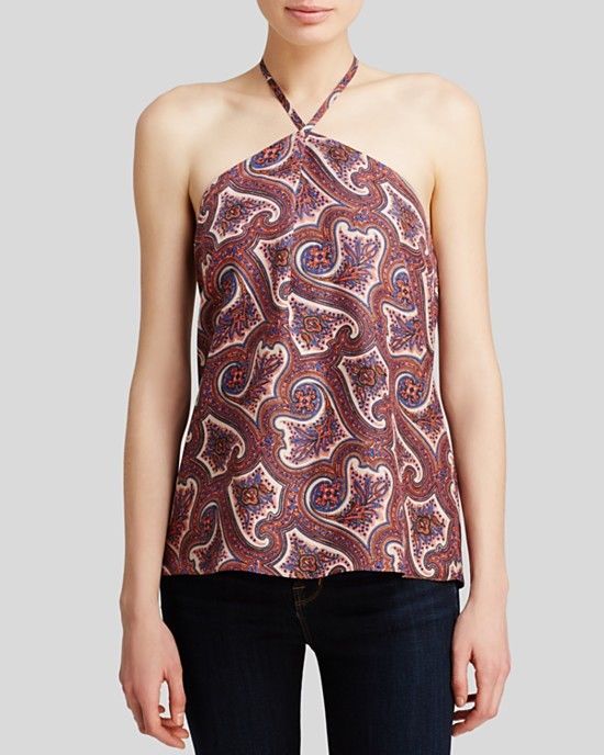 Theory Stasinia Verdana Paisley Printed Silk Halter Top, Multi