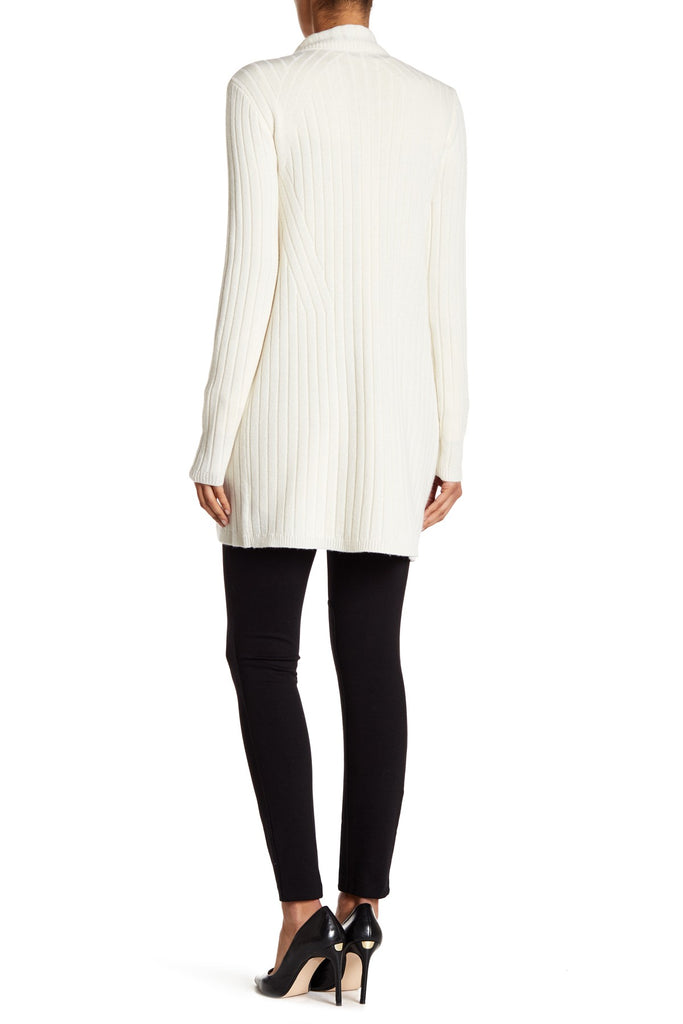 Theory Trincy LC Rib-Knit Wool-Blend Draped Cardigan Sweater, Ivory