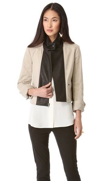 Theory Velea Stretch Cotton/Leather Panel Jacket, Oak/Black