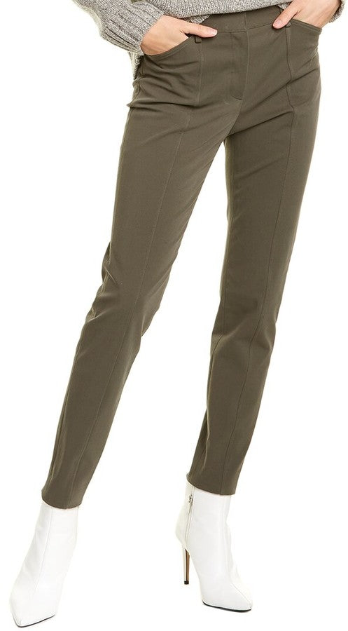 Theory Twill Bi-Stretch Seamed Trouser Pants, Teak Green