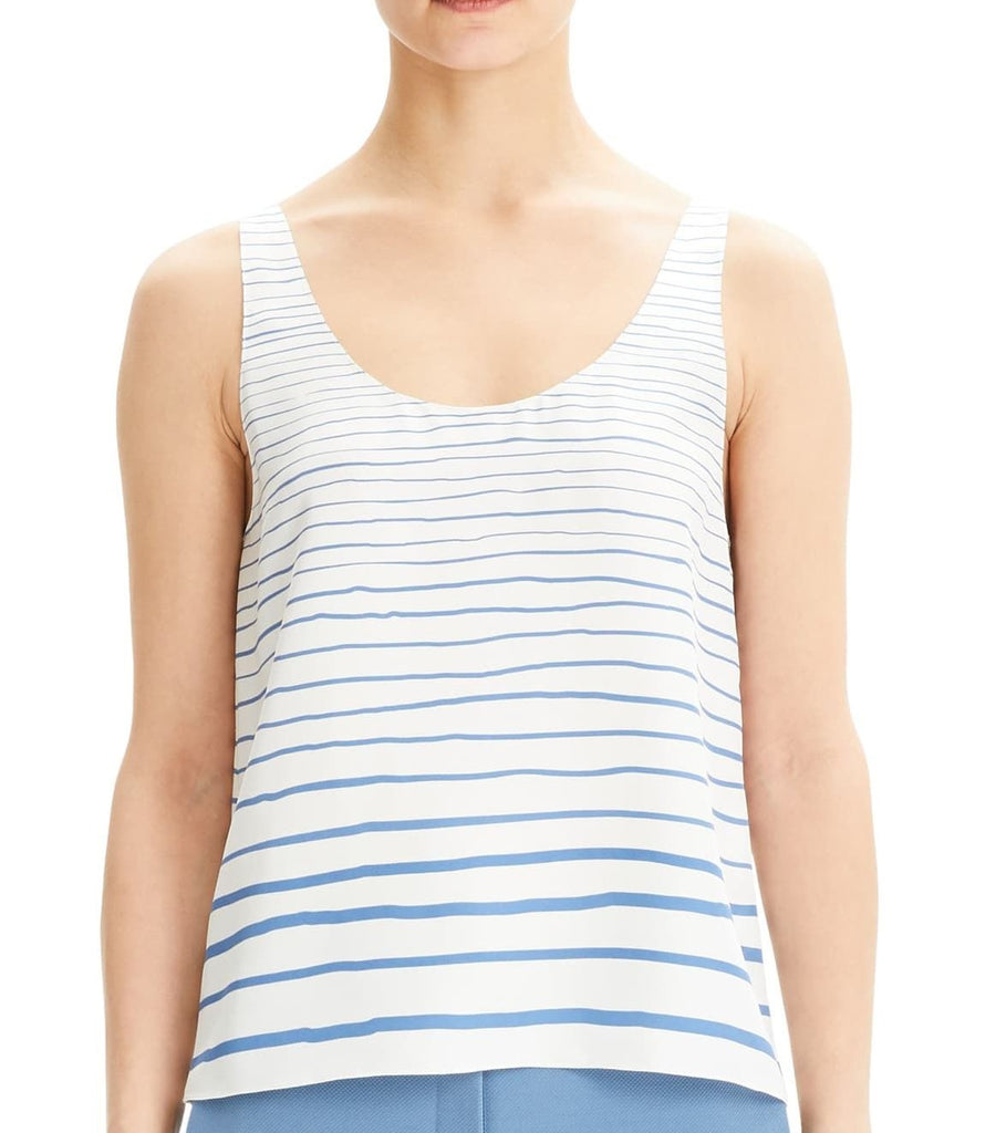 Theory Striped Silk Scoop Neck Sleeveless Tank Top, Blue