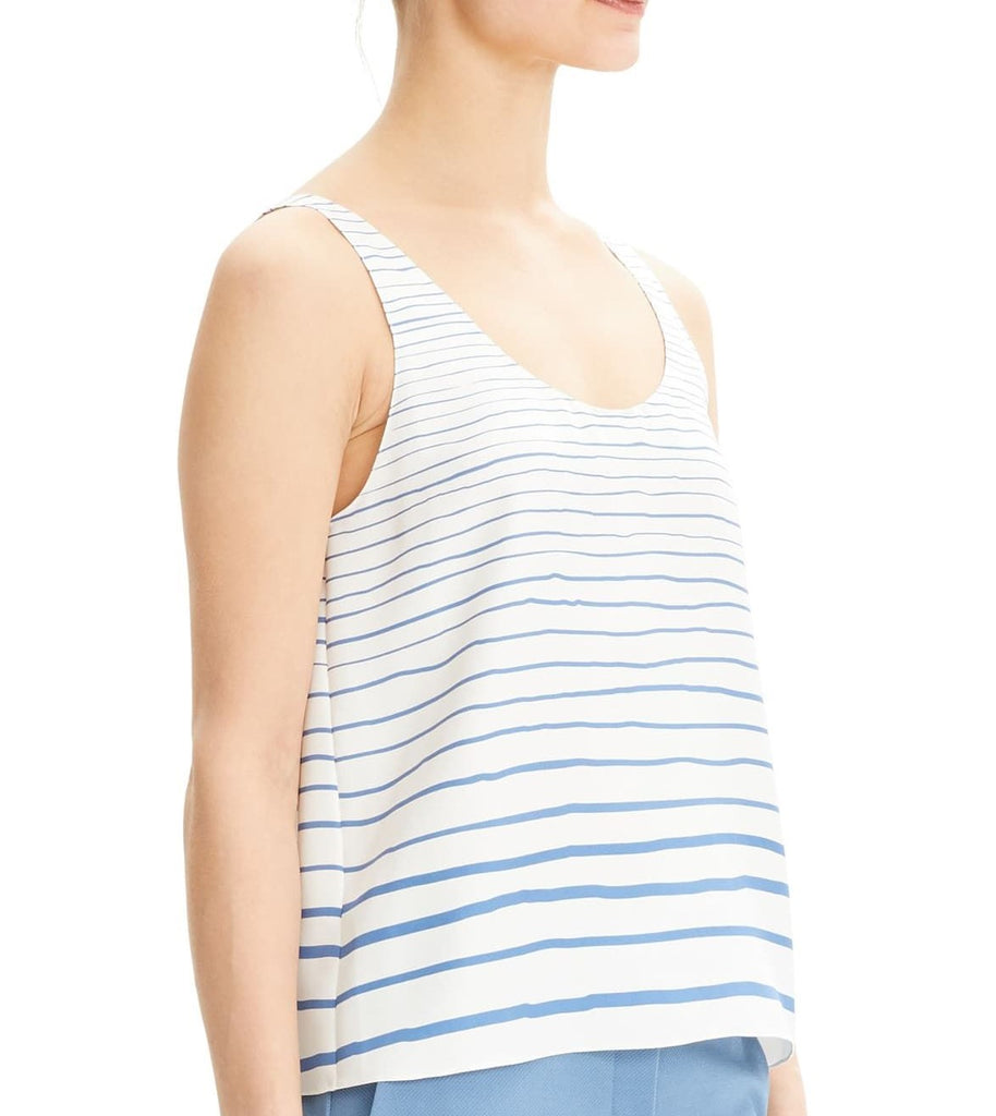 Theory Striped Silk Scoop Neck Sleeveless Tank Top, Blue