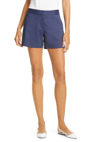 FRAME Linen-Blend Striped Paperbag Shorts, Off-White Multi
