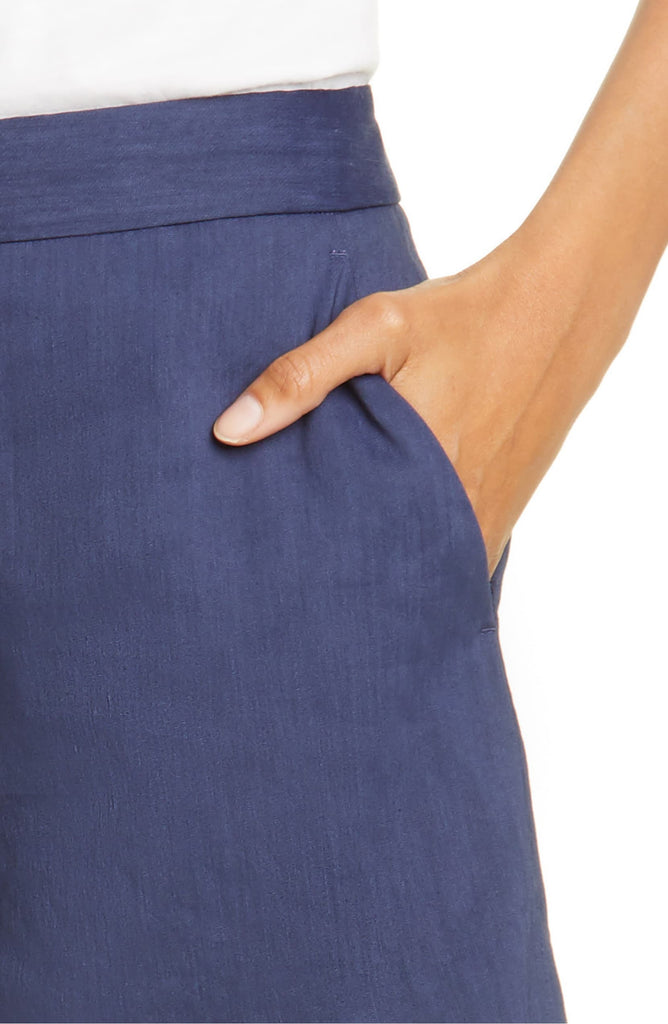 Theory Lynie R High Waist Linen Blend Shorts, Dark Sea Blue