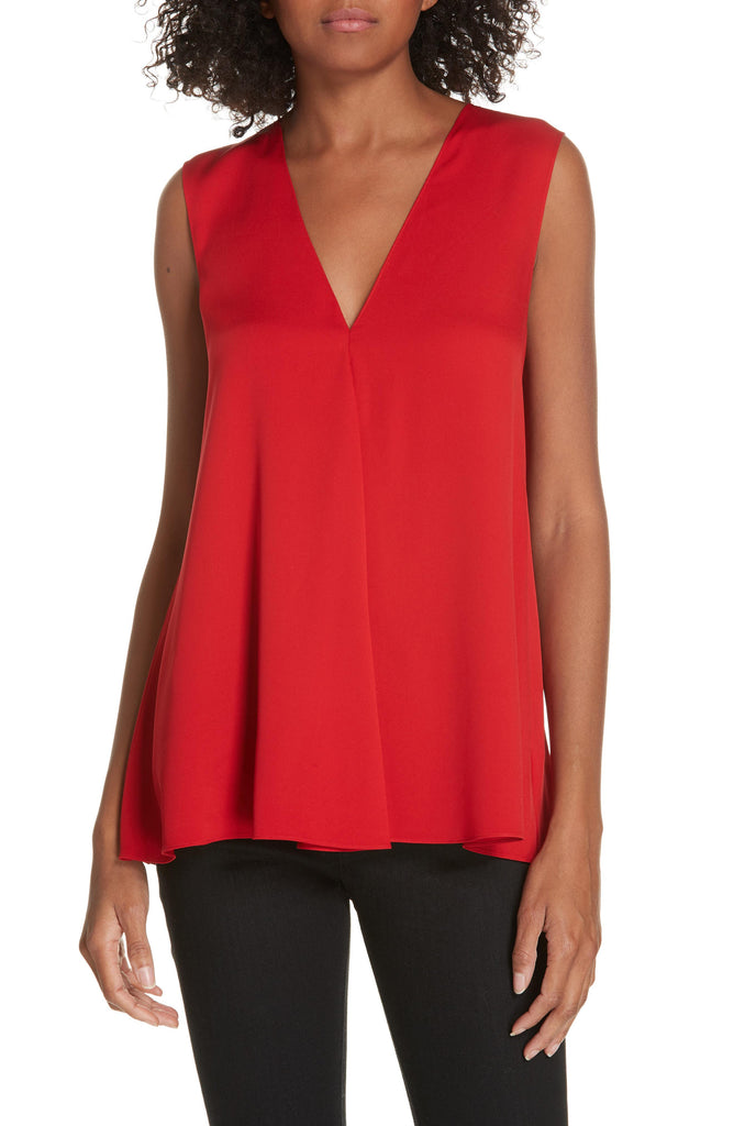 Theory Stretch Silk Sleeveless Swing Top, Peppercorn Red