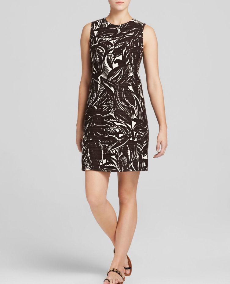 Tory Burch Cotton/Linen Palms Shift Dress, Coconut Brown/Natural