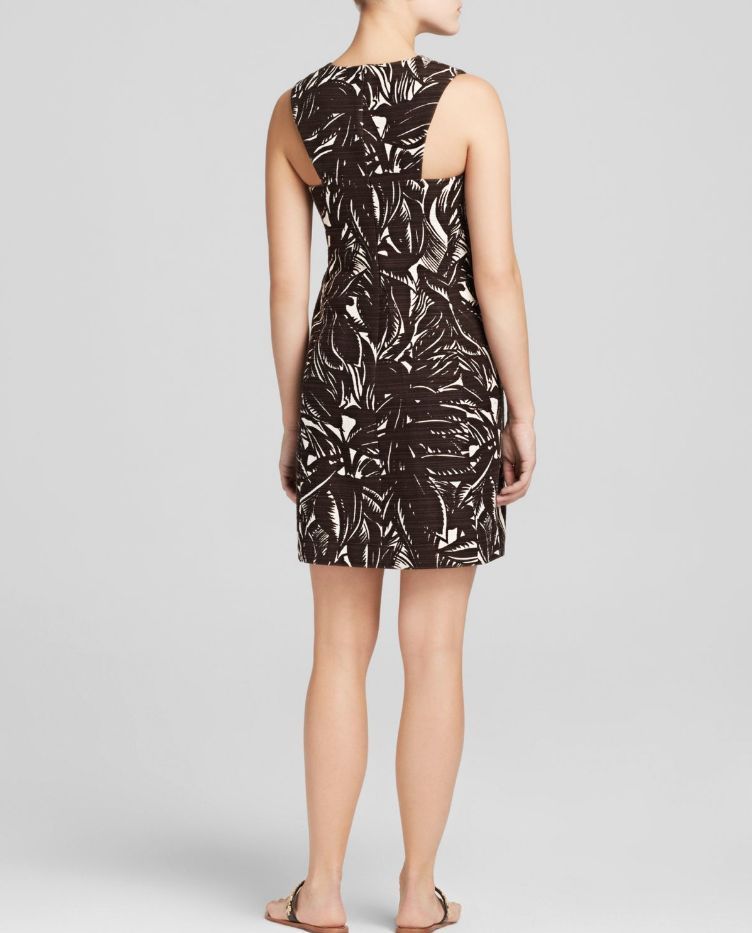 Tory Burch Cotton/Linen Palms Shift Dress, Coconut Brown/Natural