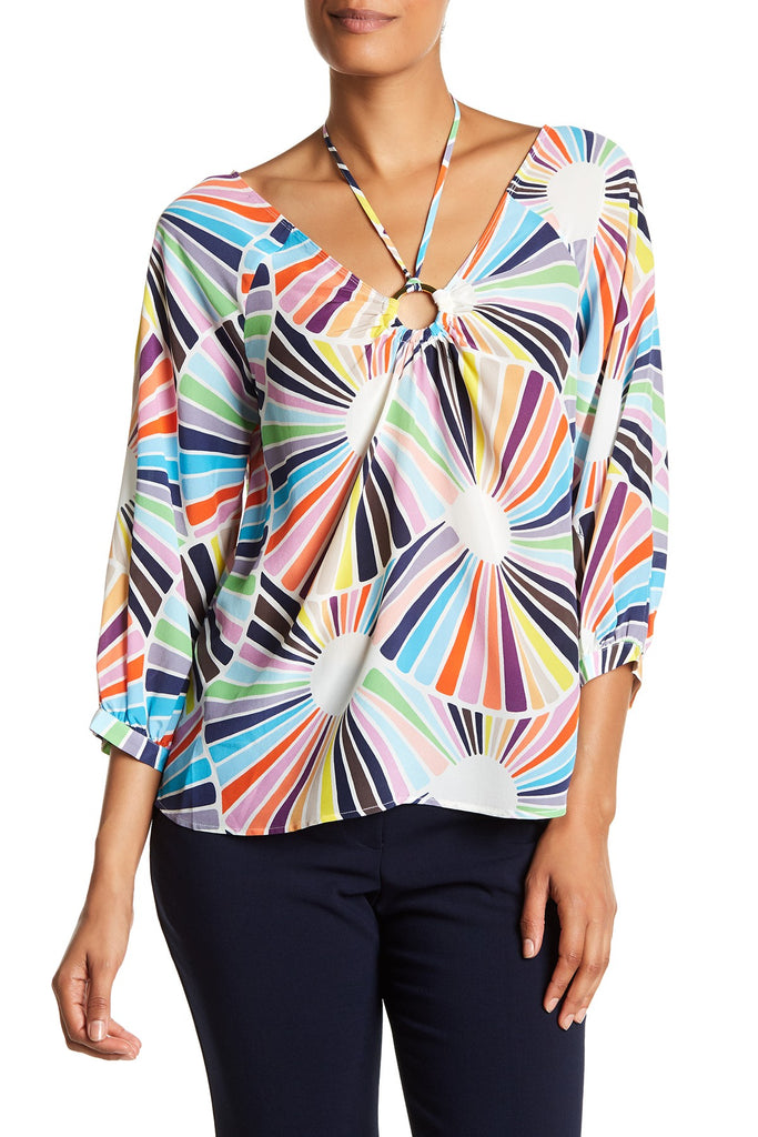 Trina Turk Amorita Printed-Silk Halter Tie Top, Multi